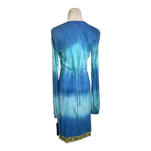 Hale Bob  Blue Yellow Tie Dye Long Sleeve Beaded Jersey Dress Size Small - Picture 10 of 13